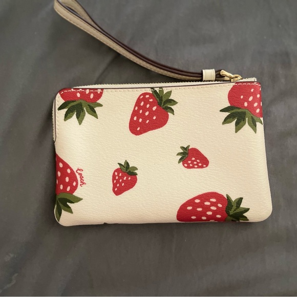 Coach Cream and Red Strawberry Wristlet - Picture 2 of 3